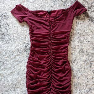 Guess Ruched Burgundy Dress Size Small